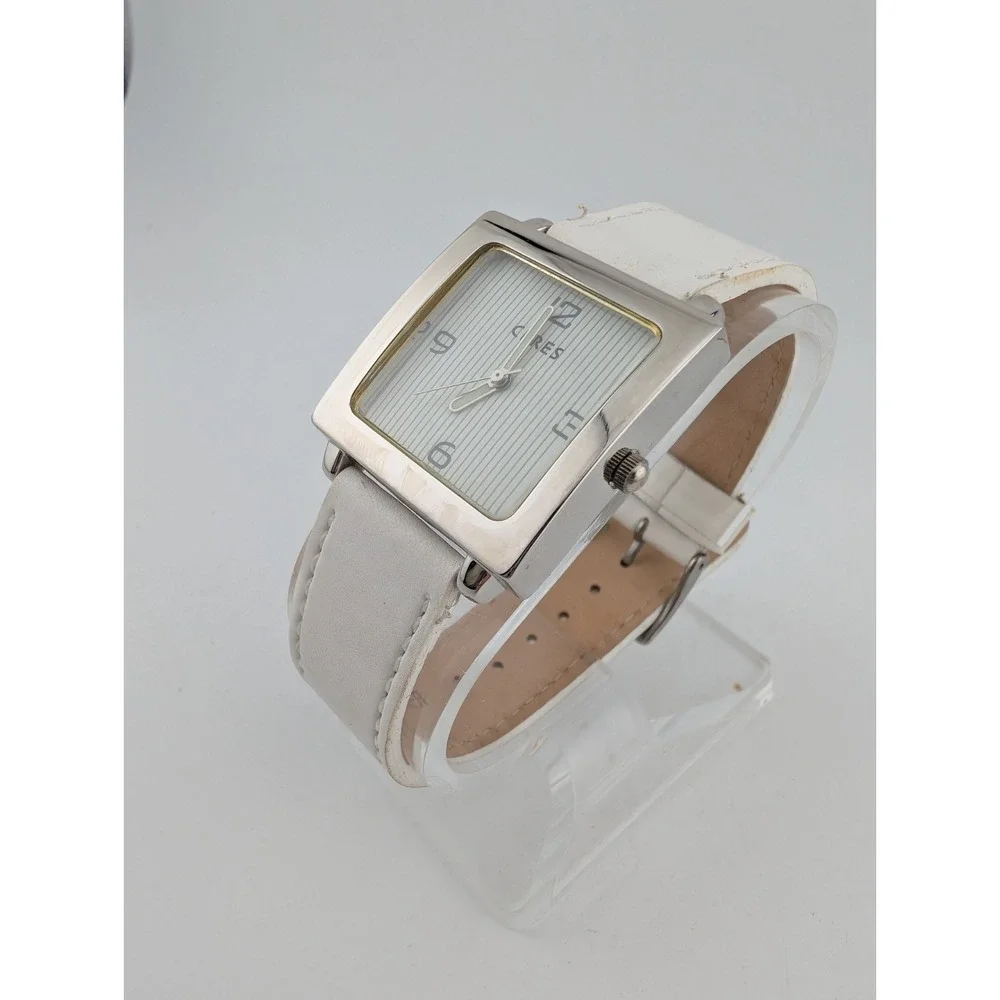 Ceres New York Watch Women 30mm Silver Case White Leather Band- New Battery
